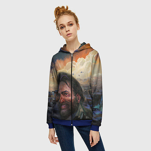 Женская толстовка на молнии Disco Elysium Harrier Du Bois / 3D-Синий – фото 3