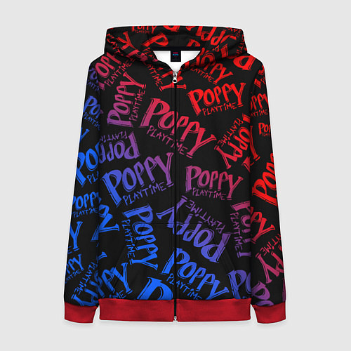 Женская толстовка на молнии POPPY PLAYTIME LOGO NEON, ХАГИ ВАГИ / 3D-Красный – фото 1
