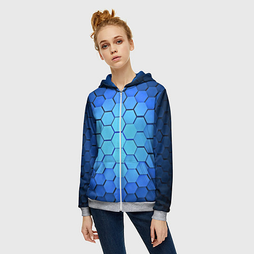 Женская толстовка на молнии Неоновые 3D ПЛИТЫ / 3D-Меланж – фото 3