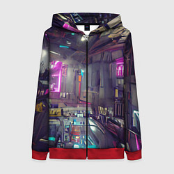 Толстовка на молнии женская Городской киберпанк, цвет: 3D-красный