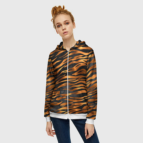 Женская толстовка на молнии В шкуре тигра / 3D-Белый – фото 3