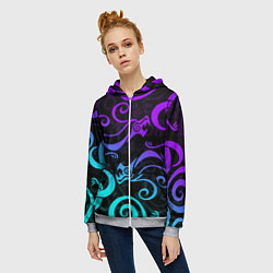 Толстовка на молнии женская НЕОНОВОЕ ТАТУ ДРАКЕНА УЗОР, цвет: 3D-меланж — фото 2
