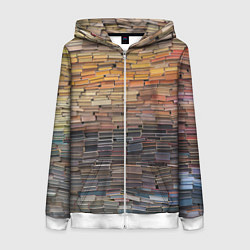 Толстовка на молнии женская Книжные кирпичики знаний, цвет: 3D-белый