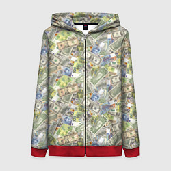 Толстовка на молнии женская Разная Денежная Валюта Доллары, Евро, Франки, цвет: 3D-красный