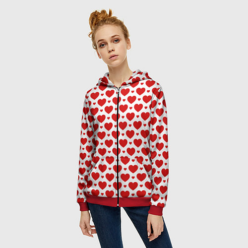 Женская толстовка на молнии Сердечки - любовь / 3D-Красный – фото 3