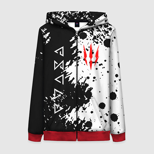 Женская толстовка на молнии The Witcher black & white / 3D-Красный – фото 1