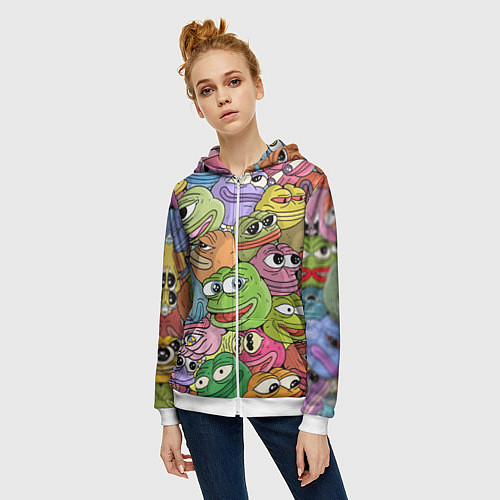 Женская толстовка на молнии Pepe BOMBING / 3D-Белый – фото 3