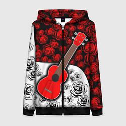 Толстовка на молнии женская Гитара Розы Контраст, цвет: 3D-черный