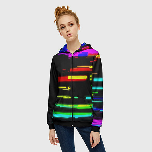 Женская толстовка на молнии Color fashion glitch / 3D-Черный – фото 3