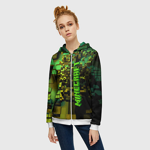 Женская толстовка на молнии Minecraft, pattern 2022 / 3D-Белый – фото 3