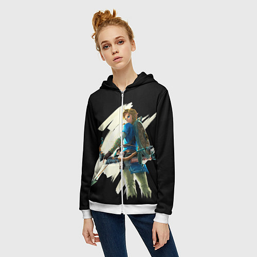 Женская толстовка на молнии Линк с луком / 3D-Белый – фото 3