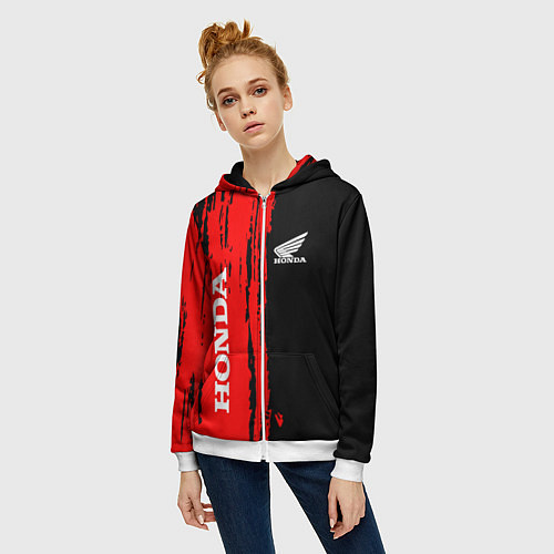 Женская толстовка на молнии Honda марка авто / 3D-Белый – фото 3