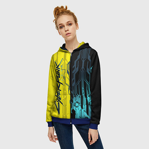 Женская толстовка на молнии CYBERPUNK 2077 Логотип / 3D-Синий – фото 3