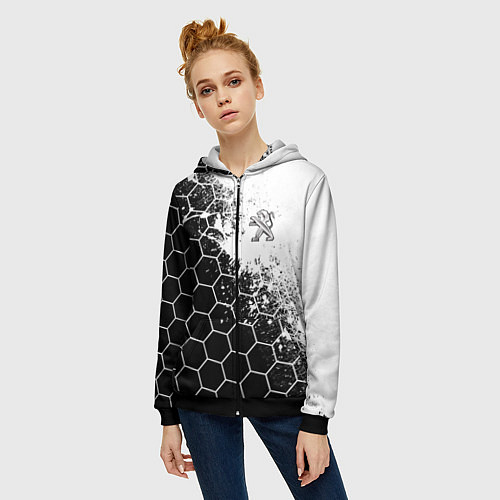 Женская толстовка на молнии Peugeot Соты / 3D-Черный – фото 3