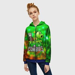 Толстовка на молнии женская Plants vs Zombies горохострел и зомби, цвет: 3D-синий — фото 2