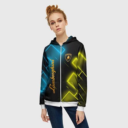 Женская толстовка на молнии Lamborghini - Неоновые фигуры / 3D-Белый – фото 3