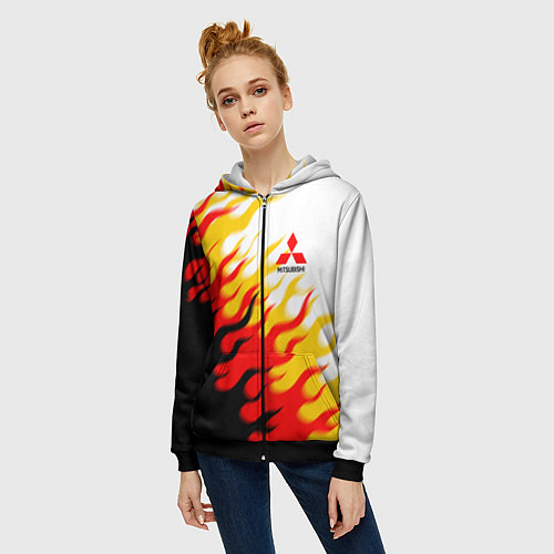 Женская толстовка на молнии Mitsubishi трехступенчатый огонь / 3D-Черный – фото 3