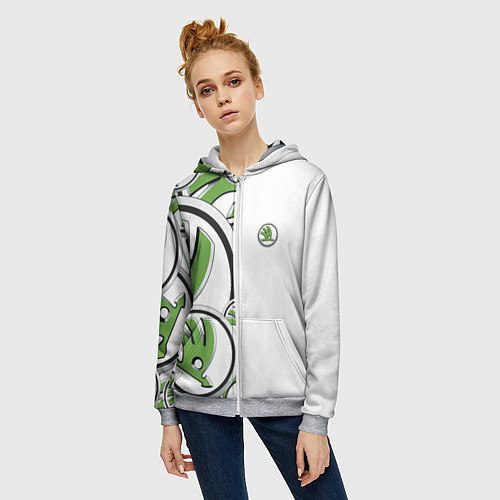 Женская толстовка на молнии Skoda Half Pattern Logo / 3D-Меланж – фото 3