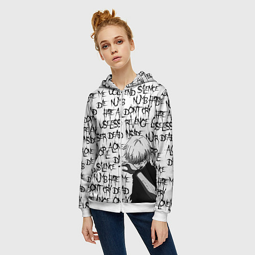 Женская толстовка на молнии DEAD INSIDE 1000-7 / 3D-Белый – фото 3