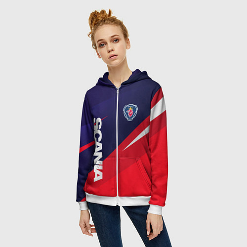 Женская толстовка на молнии Scania Скания / 3D-Белый – фото 3