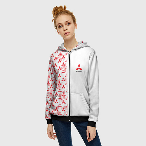 Женская толстовка на молнии Mitsubishi Mini logo Half pattern / 3D-Черный – фото 3