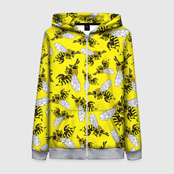 Толстовка на молнии женская Пчелы на желтом, цвет: 3D-меланж