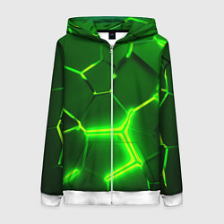 Толстовка на молнии женская 3D ПЛИТЫ НЕОН NEON GREEN HEXAGON РАЗЛОМ, цвет: 3D-белый