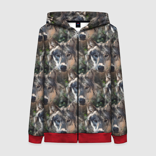 Женская толстовка на молнии Волки клипарт wolfs / 3D-Красный – фото 1