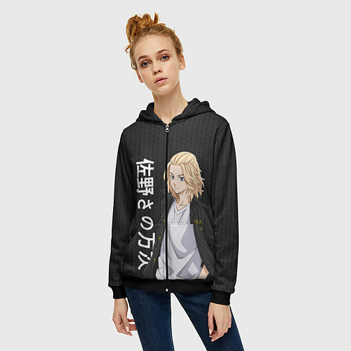 Женская толстовка на молнии МАЙКИ ТОСВА ЯПОНСКИЙ ОРНАМЕНТ / 3D-Черный – фото 3