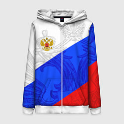 Толстовка на молнии женская Российский герб: триколор, цвет: 3D-белый