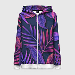 Женская толстовка на молнии Neon Tropical plants pattern