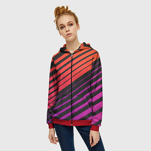 Женская толстовка на молнии Линии градиентGradient Polygon Lines / 3D-Красный – фото 3