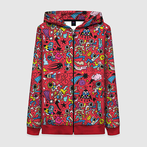 Женская толстовка на молнии Много космоса / 3D-Красный – фото 1