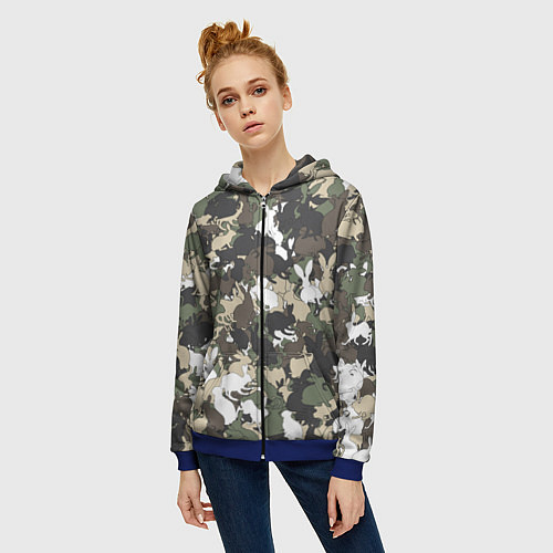 Женская толстовка на молнии Камуфляж с кроликами / 3D-Синий – фото 3