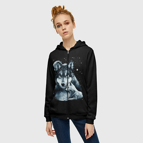 Женская толстовка на молнии Ночные Волки / 3D-Черный – фото 3