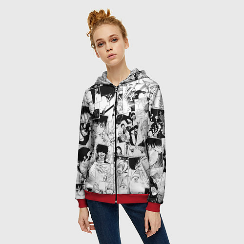 Женская толстовка на молнии Синий Экзорцист паттерн / 3D-Красный – фото 3