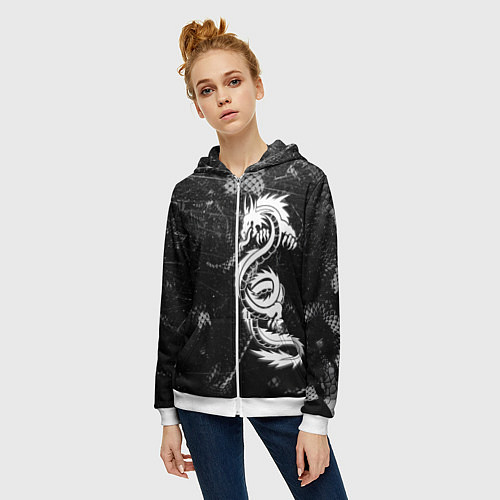 Женская толстовка на молнии Китайский Дракон Чб Dragon Snake / 3D-Белый – фото 3