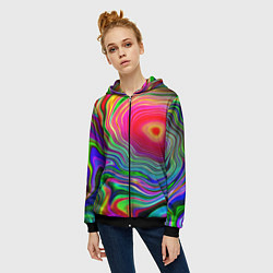 Толстовка на молнии женская Expressive pattern Neon, цвет: 3D-черный — фото 2