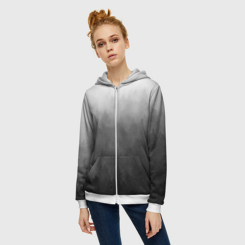 Женская толстовка на молнии Темный лес - туман / 3D-Белый – фото 3