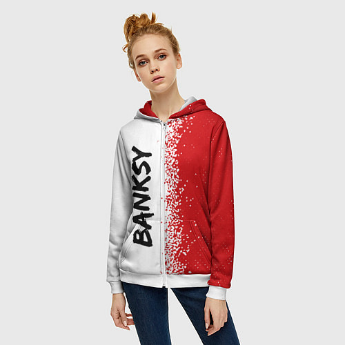 Женская толстовка на молнии BANKSY - Спрей Вертикально / 3D-Белый – фото 3