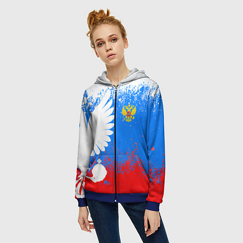 Женская толстовка на молнии Я русский герб / 3D-Синий – фото 3