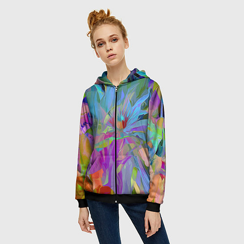 Женская толстовка на молнии Abstract color pattern Summer 2022 / 3D-Черный – фото 3