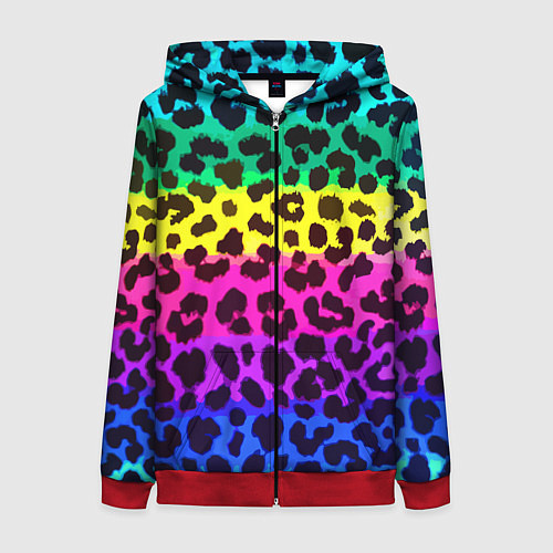 Женская толстовка на молнии Leopard Pattern Neon / 3D-Красный – фото 1