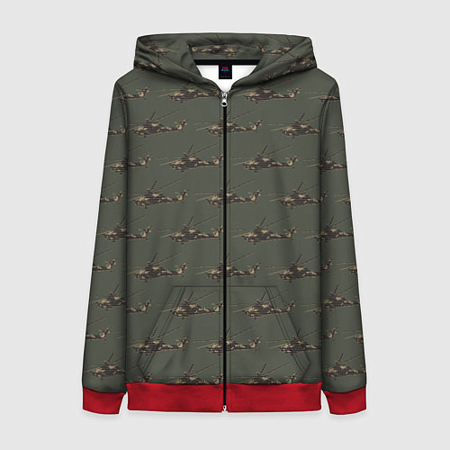 Женская толстовка на молнии Вертолеты паттерн / 3D-Красный – фото 1