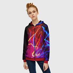 Толстовка на молнии женская Neon vanguard pattern Lighting, цвет: 3D-красный — фото 2