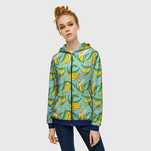 Женская толстовка на молнии Banana pattern Summer Fashion 2022 / 3D-Синий – фото 3