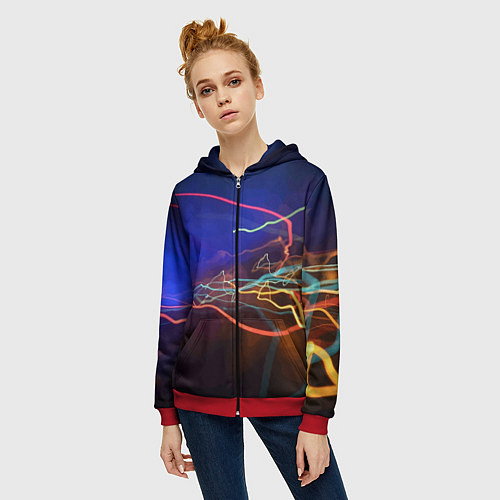 Женская толстовка на молнии Neon vanguard pattern Lightning Fashion 2023 / 3D-Красный – фото 3