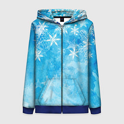 Толстовка на молнии женская Новогодние снежинки, цвет: 3D-синий