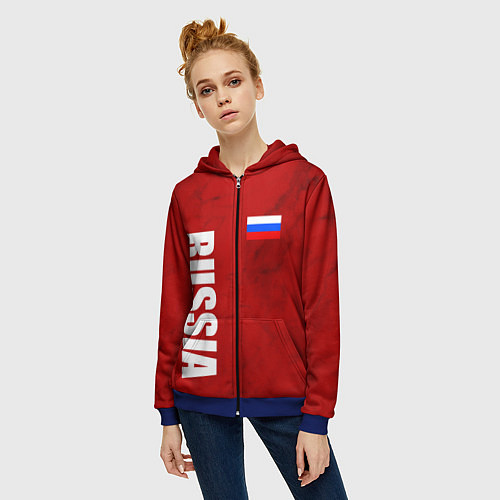 Женская толстовка на молнии RUSSIA - RED EDITION - SPORTWEAR / 3D-Синий – фото 3