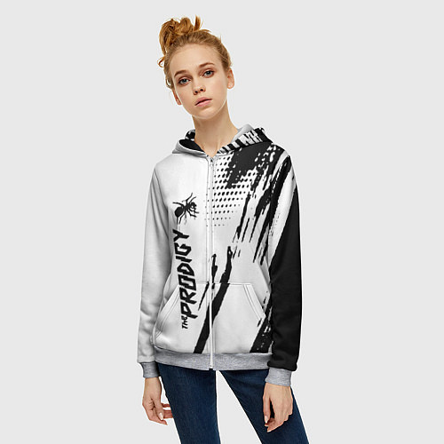 Женская толстовка на молнии The prodigy - логотип / 3D-Меланж – фото 3